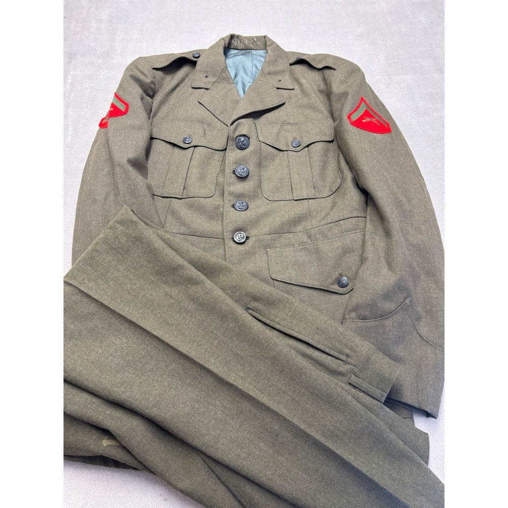 Vintage USMC Service Alpha Uniform Wool Tunic Trousers Olive Drab Lance Corporal